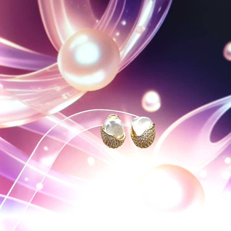 Yiwu Huibo Baodi 068153 Copper plated 14K gold freshwater pearl stud earrings Specification drawing