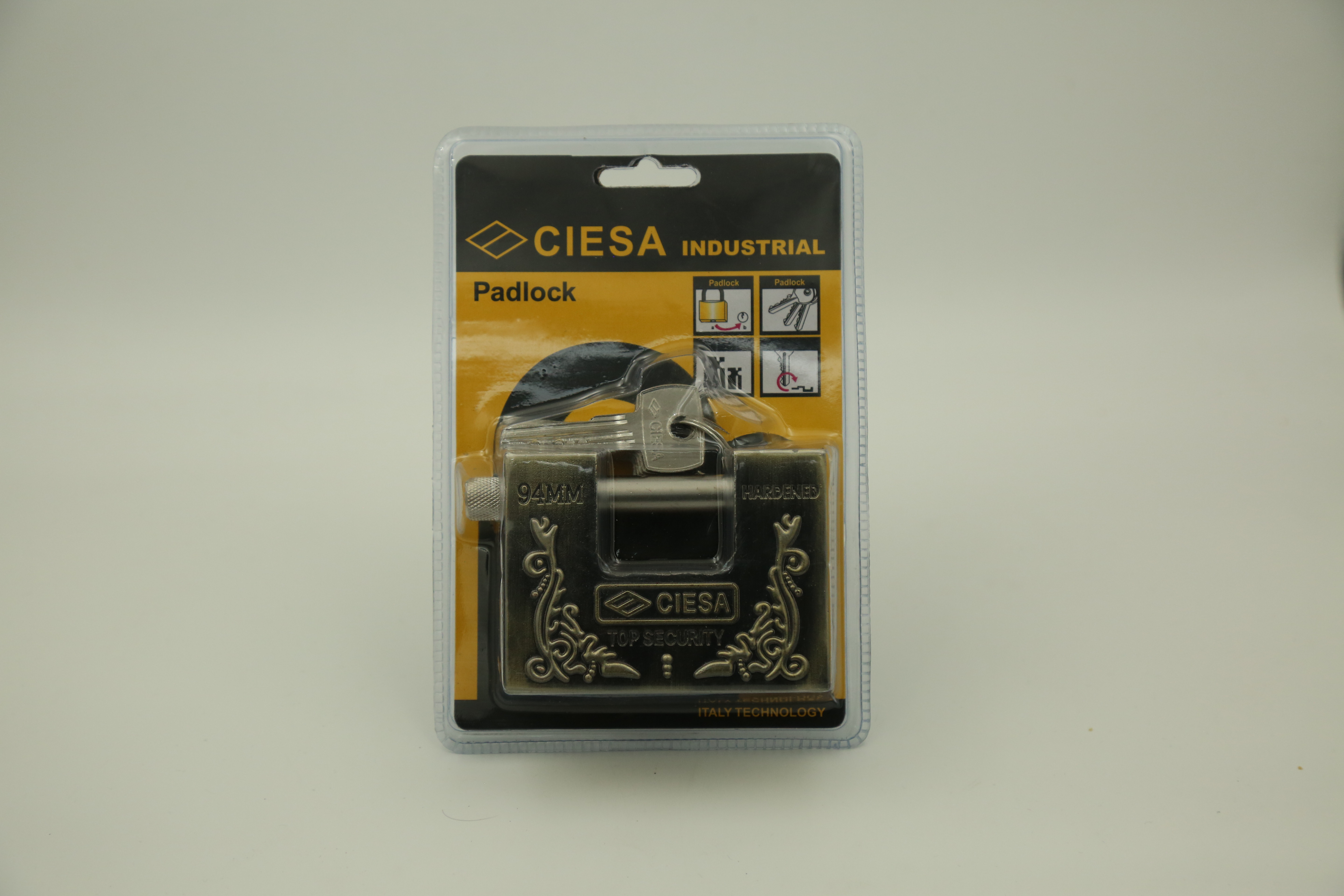 94 alloy antique bronze patterned rectangular padlock, double bubble packaging details Picture