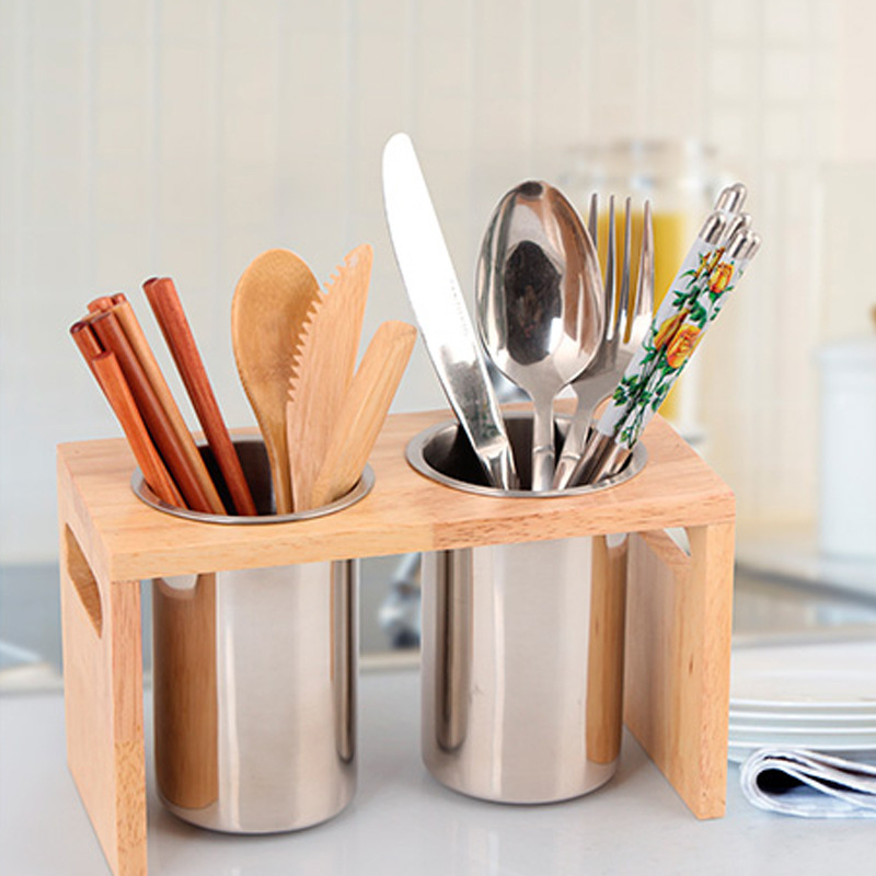 DF99448 Stainless steel chopstick holder, 304 Stainless steel rubber wooden spoons and chopsticks, Korean kitchenware storage cylinder, organizing and storage box, tableware set, DF TRADING HOUSE Item Picture