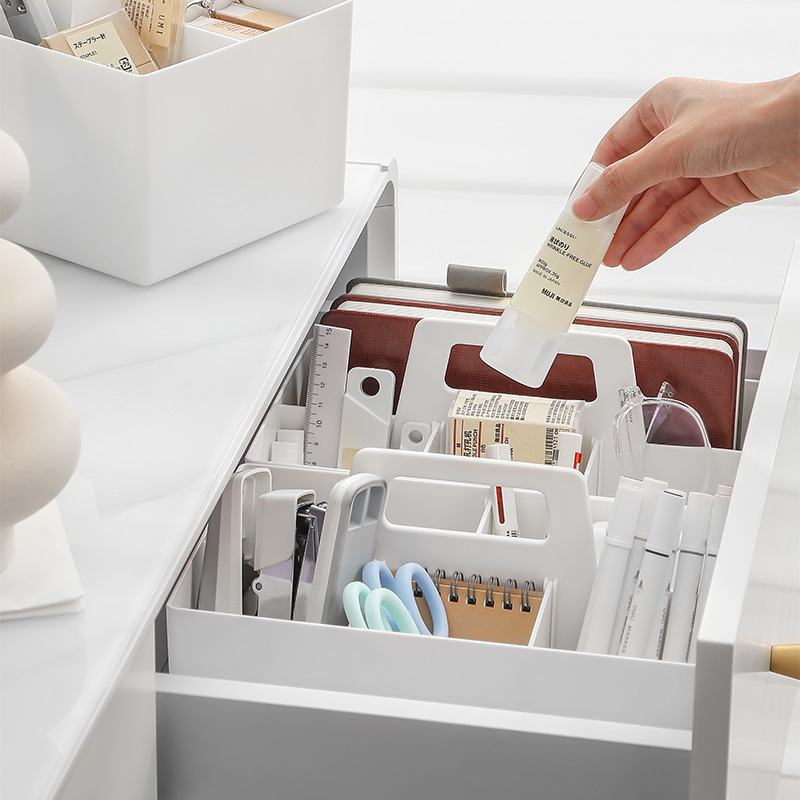 L61-8093 classifiable and stackable storage box, hand-held basket, multi-functional desktop drawer, stationery storage and organization box Application Scenario