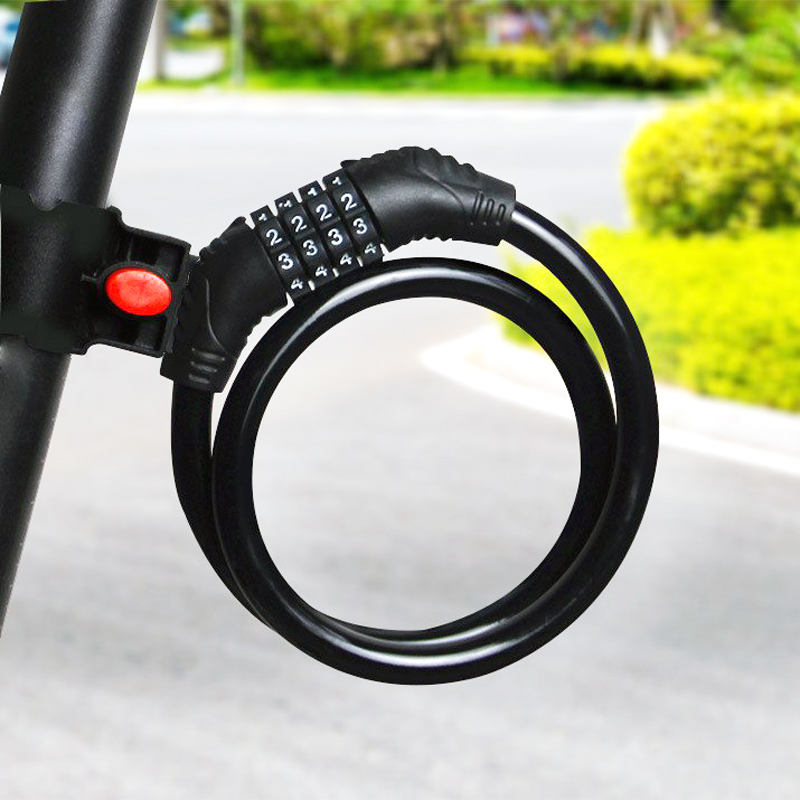 211214 four-digit password lock for bicycle with frame, bicycle steel cable lock, portable circular lock, anti-theft lock for electric bicycle Application Scenario