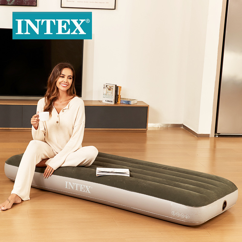 INTEX64106绿色单人植绒线拉空气床略小户外野营充气床垫车载床垫详情图1
