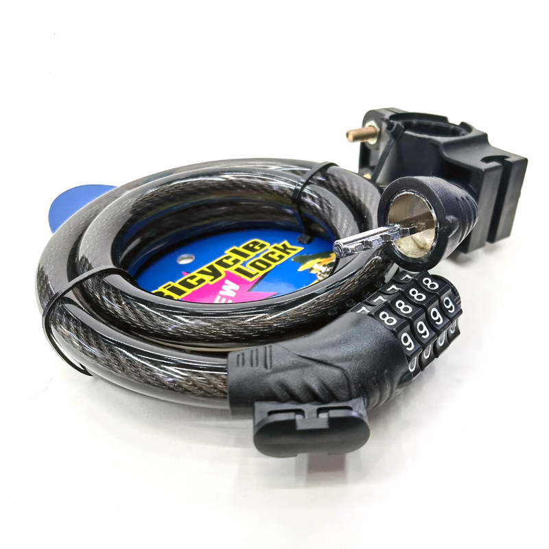 211214 four-digit password lock for bicycle with frame, bicycle steel cable lock, portable circular lock, anti-theft lock for electric bicycle Item Picture