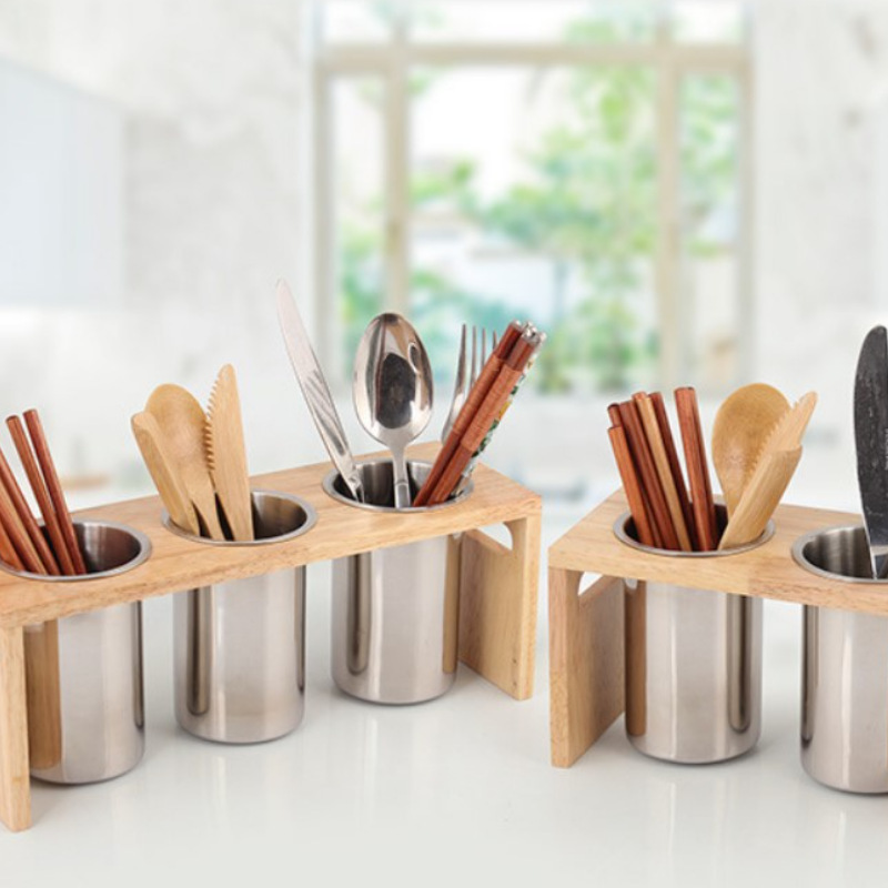DF99448 Stainless steel chopstick holder, 304 Stainless steel rubber wooden spoons and chopsticks, Korean kitchenware storage cylinder, organizing and storage box, tableware set, DF TRADING HOUSE details Picture