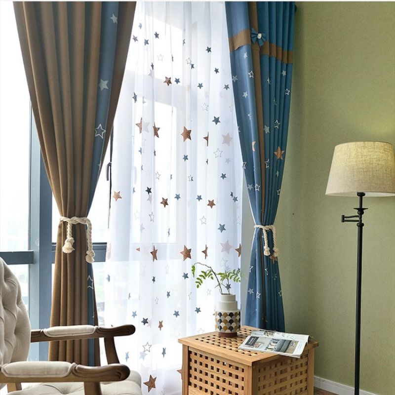 宾果简约现代蓝色星星窗帘 卡通卧室客厅遮光