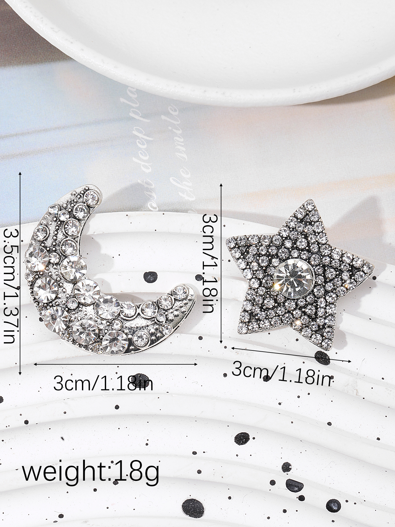 European and American cross-border jewelry Instagram simple and trendy five-pointed star moon asymmetrical diamond-encrusted women's stud earrings Specification image