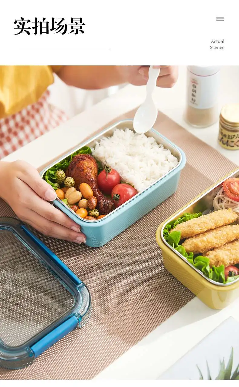 L59-2311 food-grade stainless steel insulated box with lid, portable and water-filled lunch box, student lunch box detail image 8