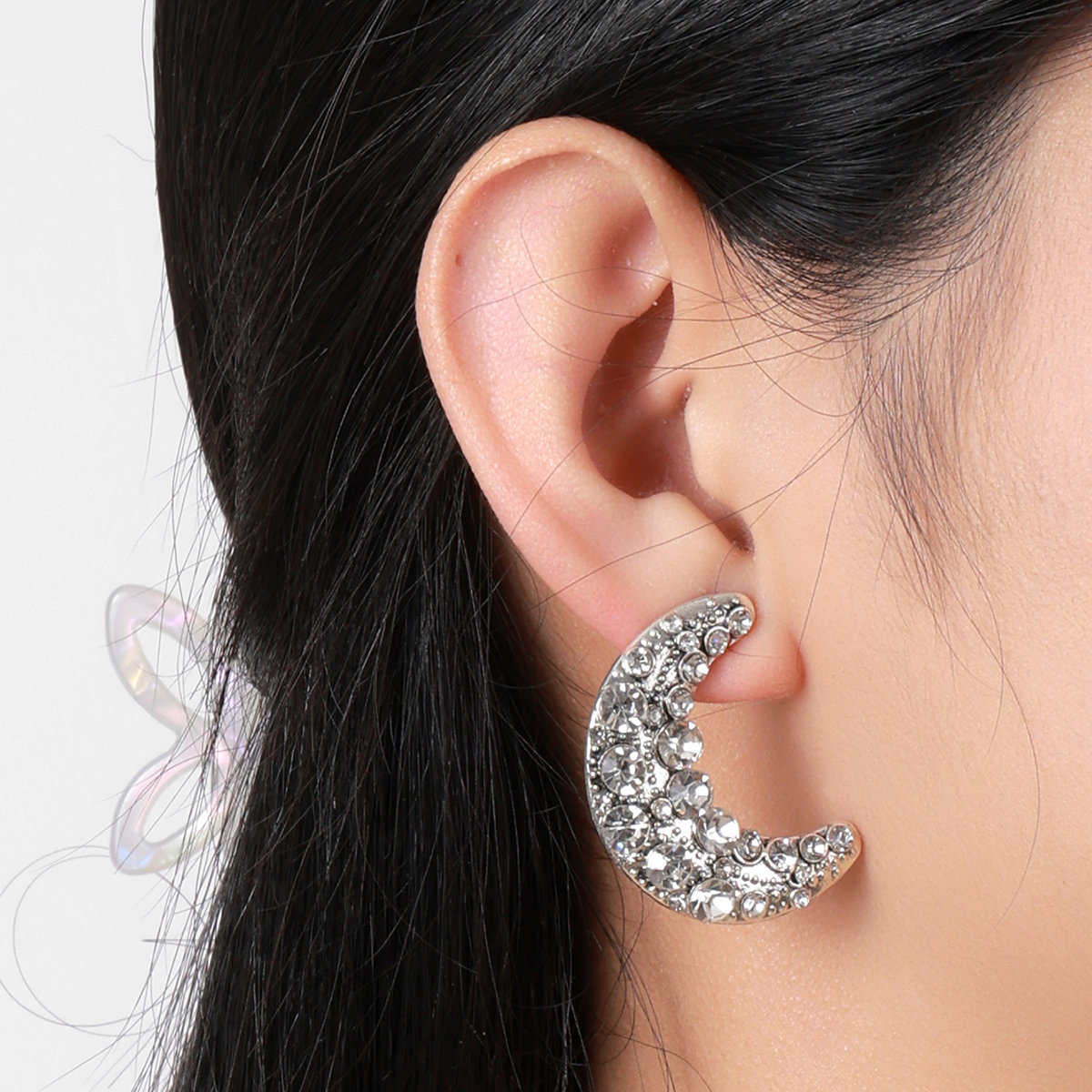 European and American cross-border jewelry Instagram simple and trendy five-pointed star moon asymmetrical diamond-encrusted women's stud earrings