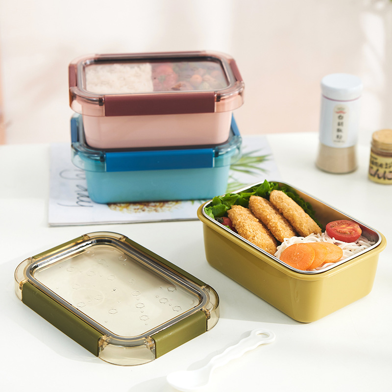 L59-2311 food-grade stainless steel insulated box with lid, portable and water-filled lunch box, student lunch box details Picture
