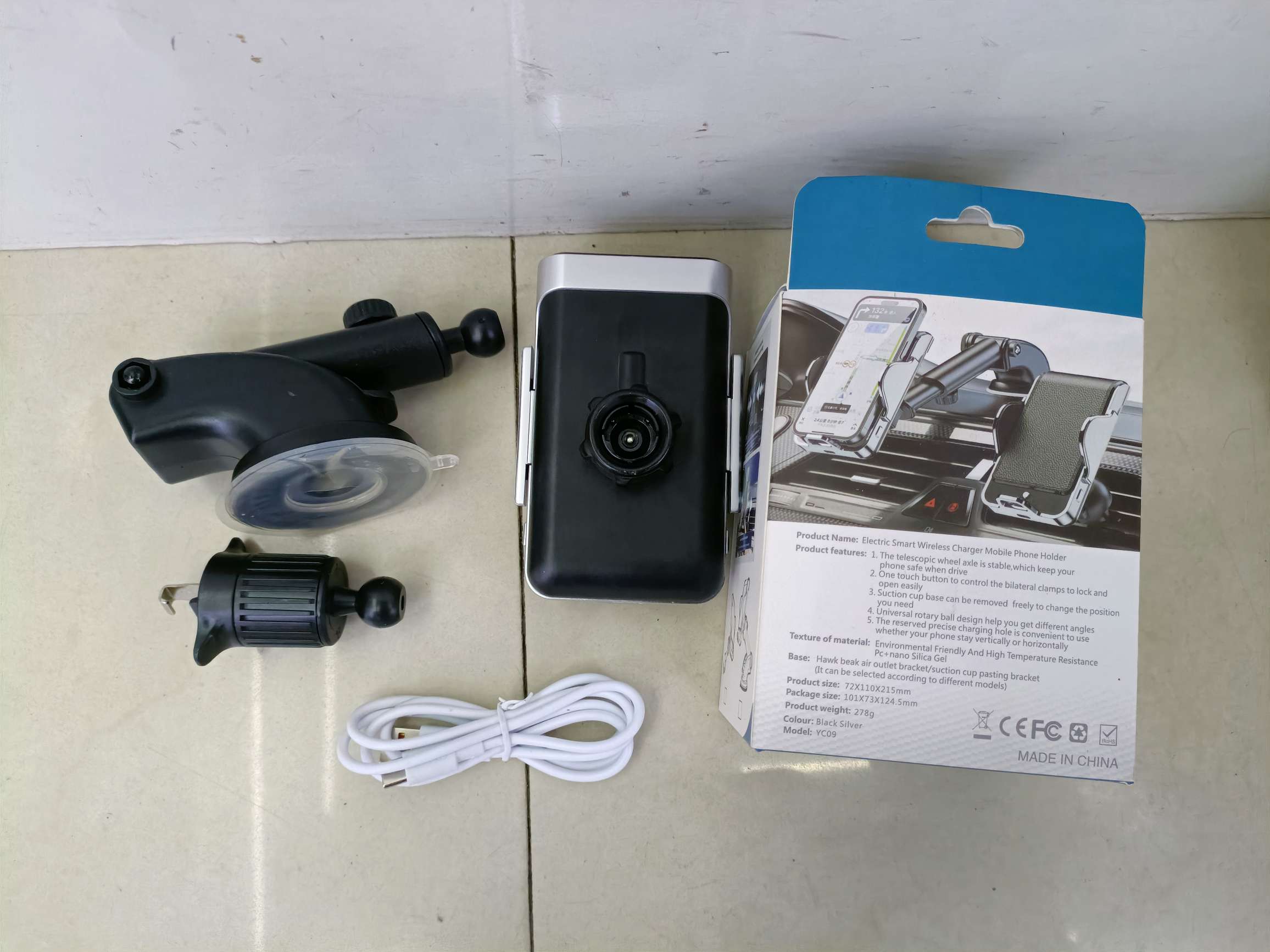 YC09 Wireless charging mobile phone stand 15W fast charging suction cup stand + air outlet stand dual-purpose car stand details Picture