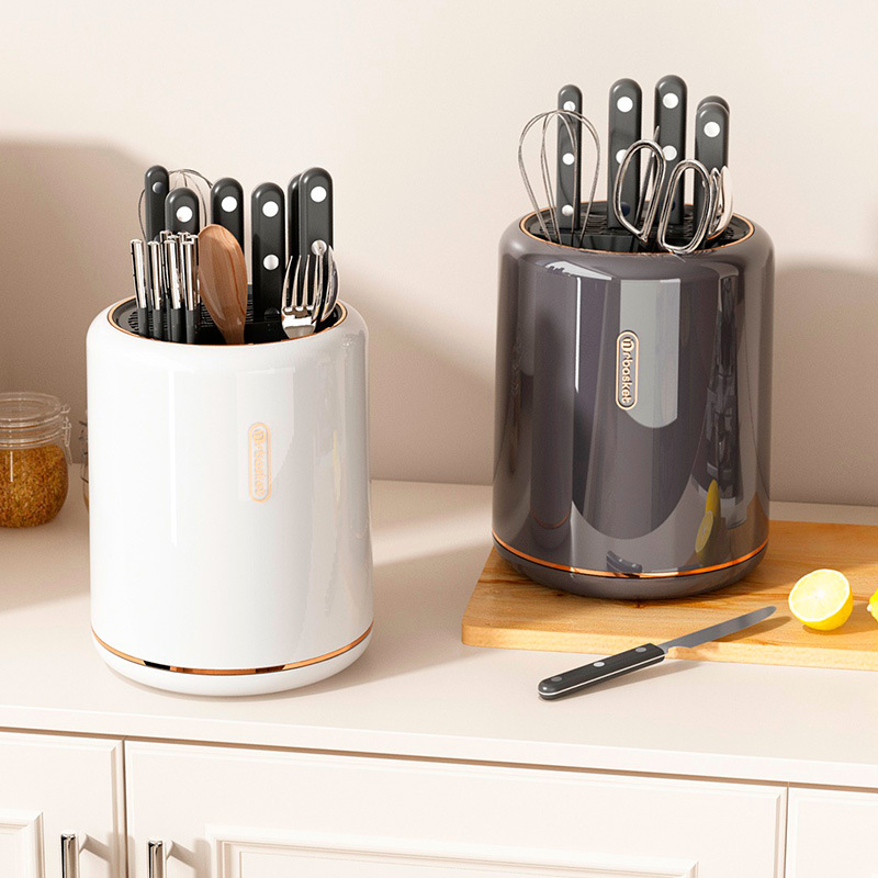 刀架/旋转刀桶/旋转置物收纳白底实物图