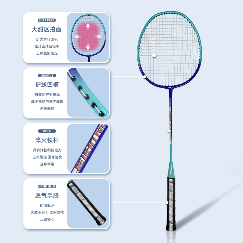 铁一体羽毛球拍/健身训练羽毛球/双人羽毛球拍细节图