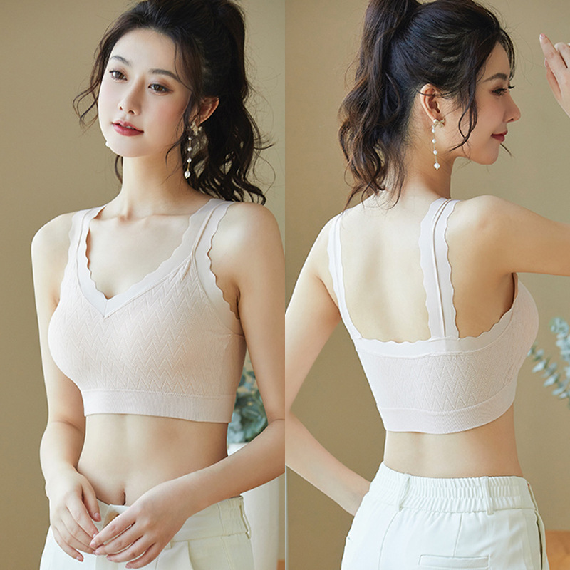 Halter beauty back with wrapped bra female fixed breathable gathering no trace spread breast advanced thin bra summer bra beauty back