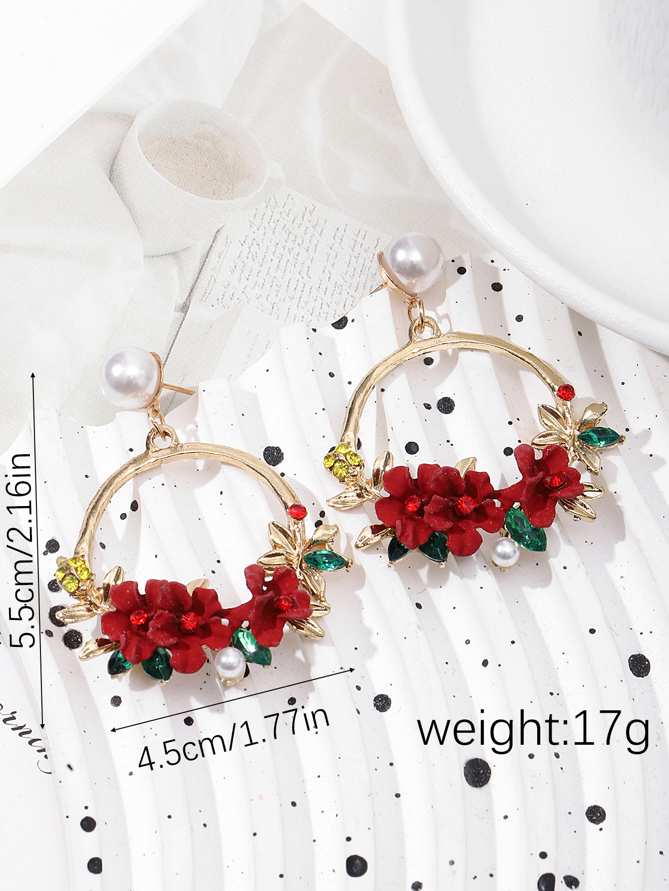 The sweet soft clay pearl women's stud earrings with the same flower-shaped design as the Korean Instagram influencer are a bestseller on AliExpress Specification image
