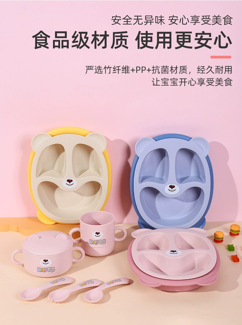 S42-XJ-8330 Bamboo fiber children's Plate Set tableware, Kindergarten Bear Plate set, baby plate detail image 2