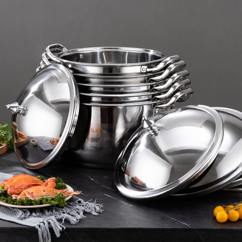 DF99105 Curved five-piece pot set thickened double-bottomed stainless steel pot Kitchen three-piece pot set Household two-ear stockpot set DF Trading House details Picture
