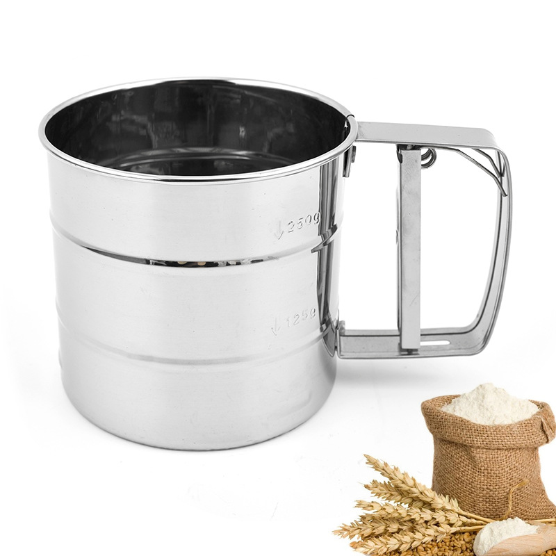 DF99422 small stainless steel flour sifter wholesale stainless steel hand-held flour sifter hand-pressed semi-automatic filter powder sifter DF TRADING HOUSE