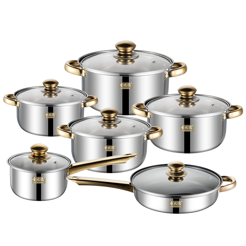 DF99090 Pearl cladding 12-piece set Stainless steel 12-piece set Gold handle set Non-stick frying pan Kettle Wholesale DF Trading House Specification drawing