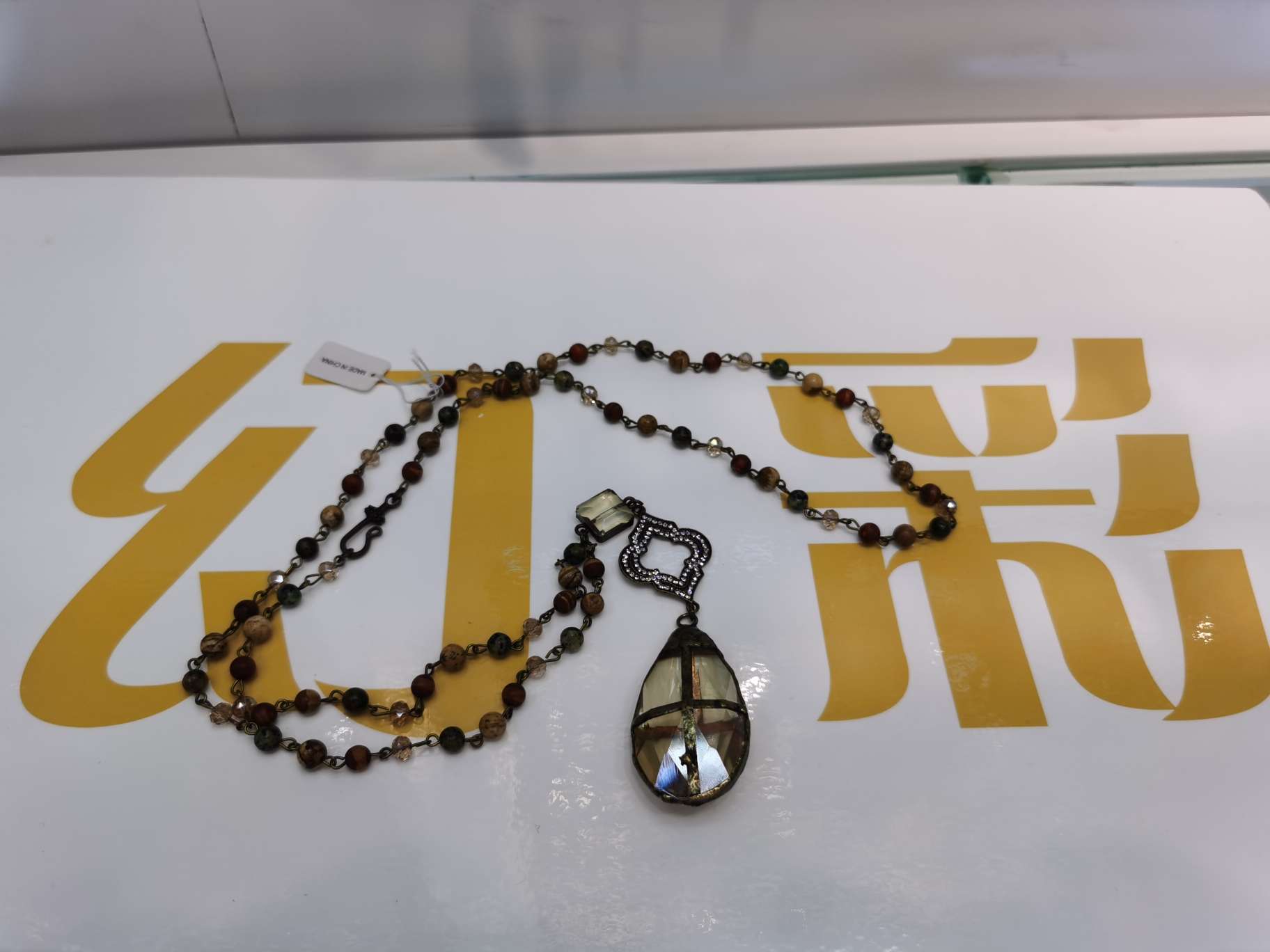 欧美版复古毛衣链，天然石吊坠，天然石水晶吊坠