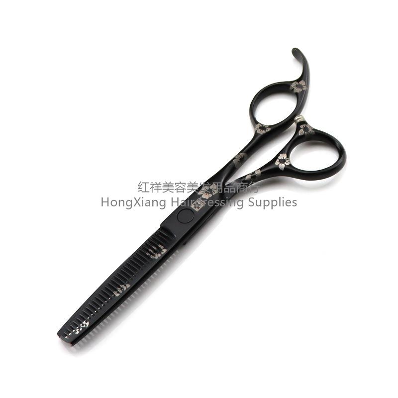 6.0 inch black straight handle cherry blossom Professional hair scissors Hair scissors Flat scissors teeth scissors bangs scissors thin scissors