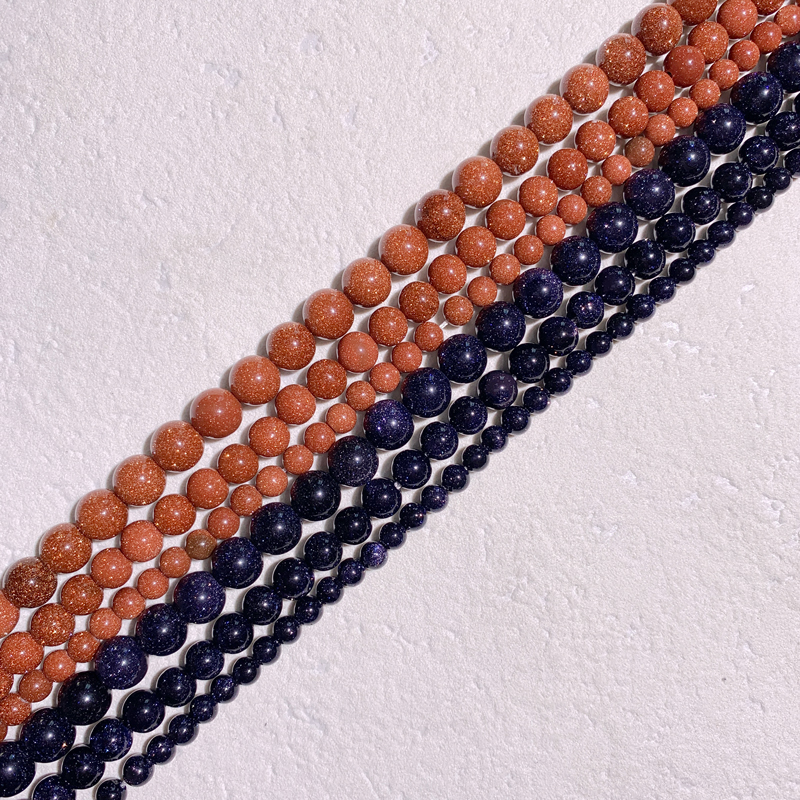 Wholesale of gold sand stone loose beads, semi-finished gold sand stone round beads, DIY jewelry accessories and long strips Specification image
