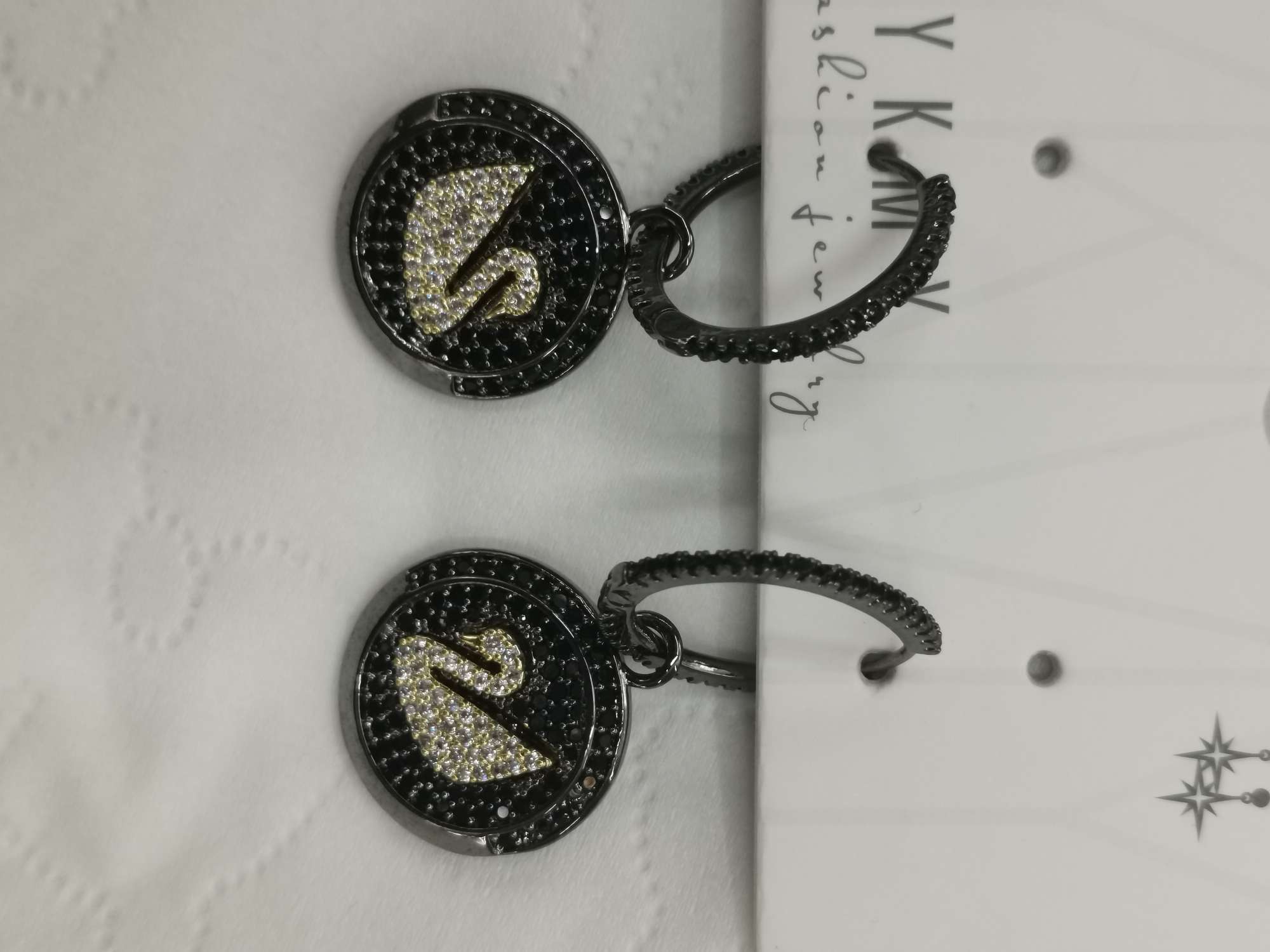 韩版暗黑系优雅圆牌气质高级感时尚ins小众设计十足款黑天鹅锆石耳环耳饰（可拆卸款）详情图2