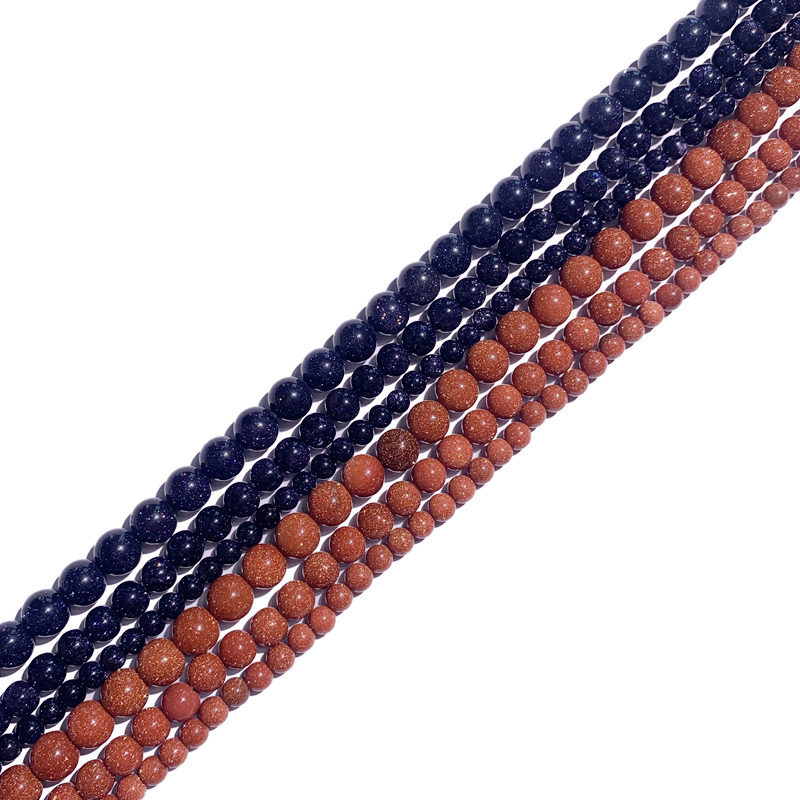 Wholesale of gold sand stone loose beads, semi-finished gold sand stone round beads, DIY jewelry accessories and long strips Item Picture