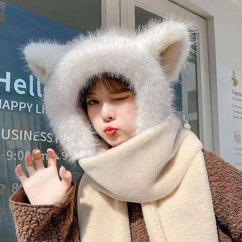 可爱狐狸帽秋冬保暖帽子围巾手套三件套