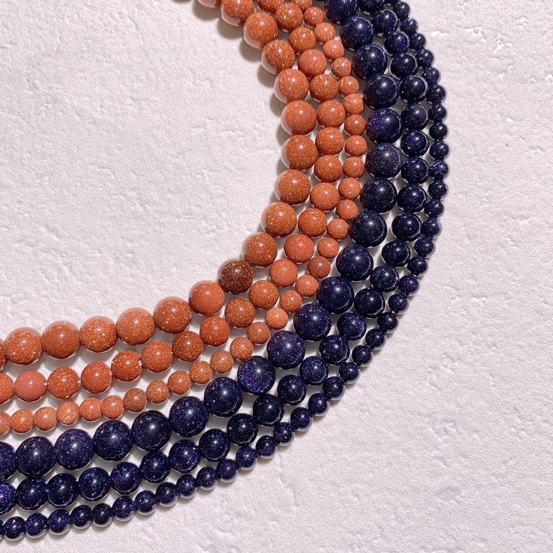 Wholesale of gold sand stone loose beads, semi-finished gold sand stone round beads, DIY jewelry accessories and long strips details Picture