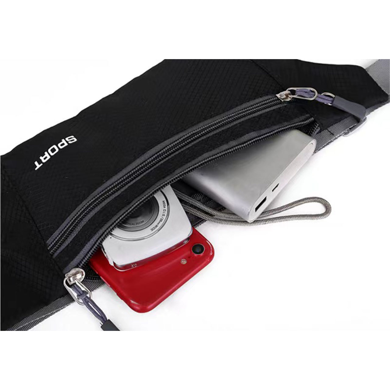 Outdoor sports three-zipper close-fitting large-capacity, high-elasticity sports waist bag, running phone belt, key, water cup, fitness phone bag details Picture
