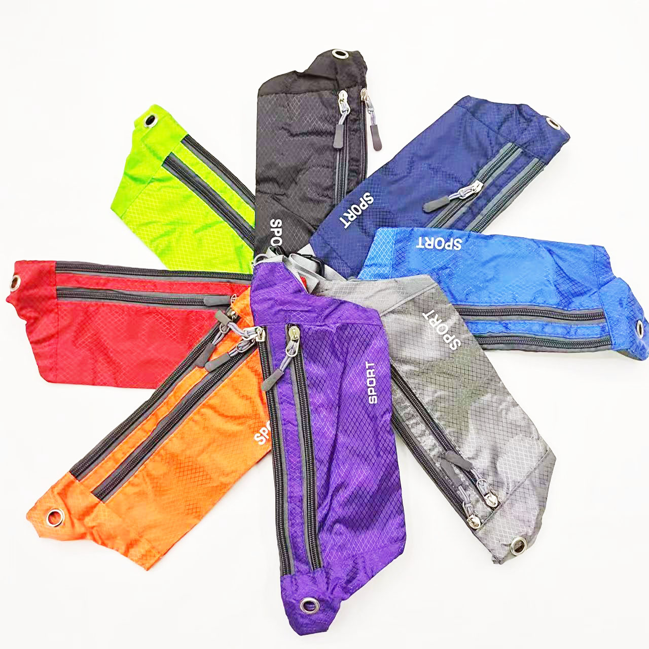 Outdoor sports three-zipper close-fitting large-capacity, high-elasticity sports waist bag, running phone belt, key, water cup, fitness phone bag