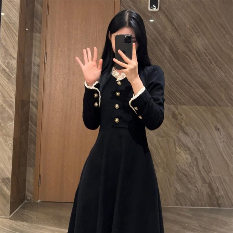 23秋冬新款亚马逊欧美Polo领打底针织长裙宽松大码纯色女士连衣裙39312