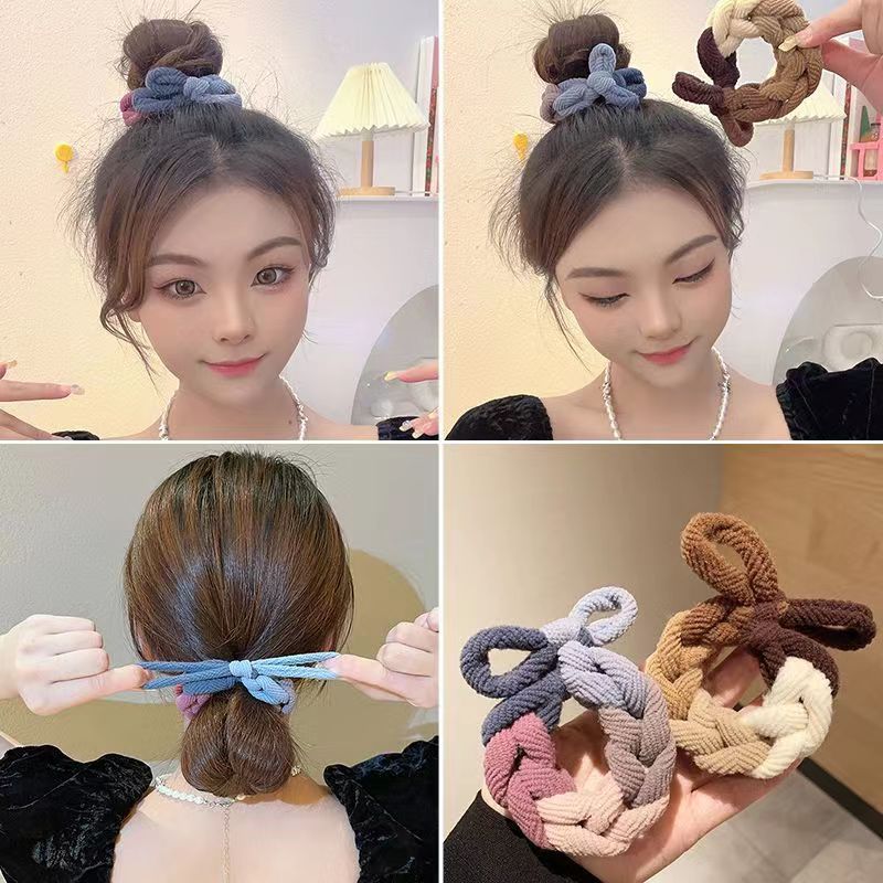 Wholesale of Korean best-selling high-elasticity braids, hair ties, hair accessories, autumn and winter new hand-knitted bows, rubber bands, hair bands and hair ties Item Picture