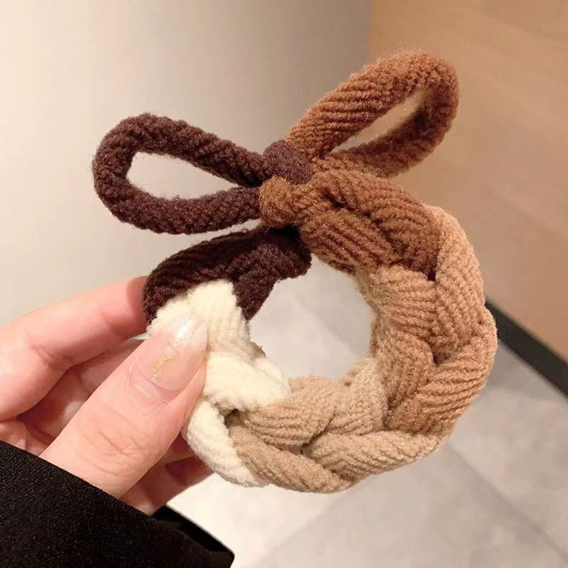 Wholesale of Korean best-selling high-elasticity braids, hair ties, hair accessories, autumn and winter new hand-knitted bows, rubber bands, hair bands and hair ties detail image 1