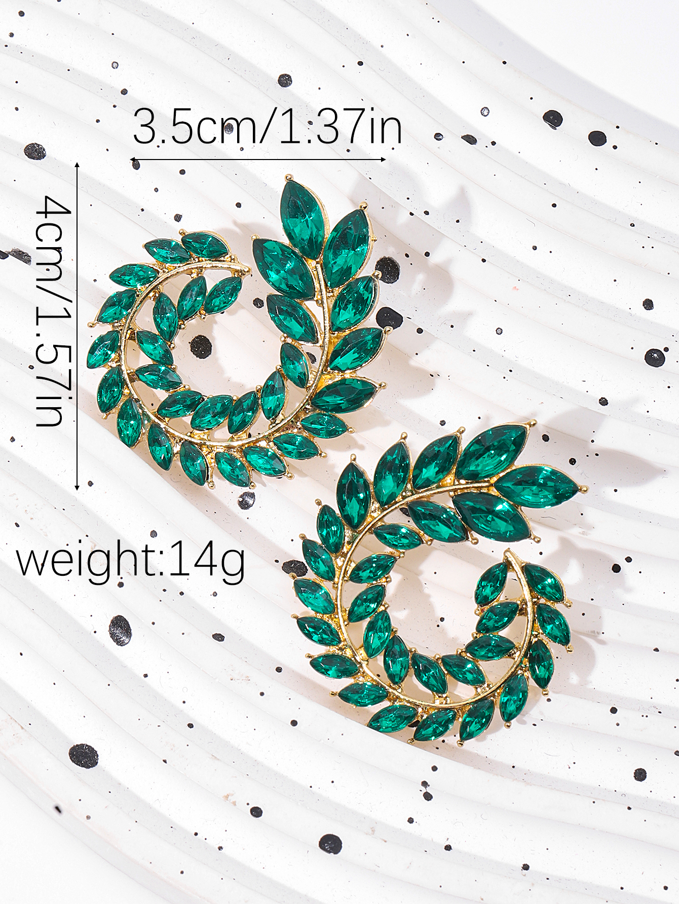 European and American foreign trade best-selling fashionable design vortex alloy leaf zircon stud earrings, exaggerated feather branch rear-hanging water diamond leaf ladies' stud earrings details Picture