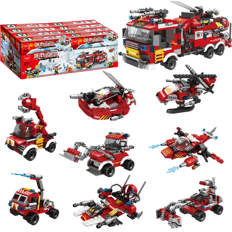 Popular compatible Lego building blocks 8 in 1 City fire Brigade DIY small particle children's educational toy gift 129 Item Picture