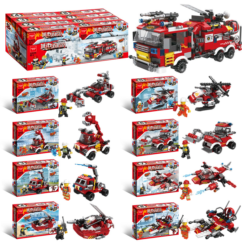 Popular compatible Lego building blocks 8 in 1 City fire Brigade DIY small particle children's educational toy gift 129 full figure