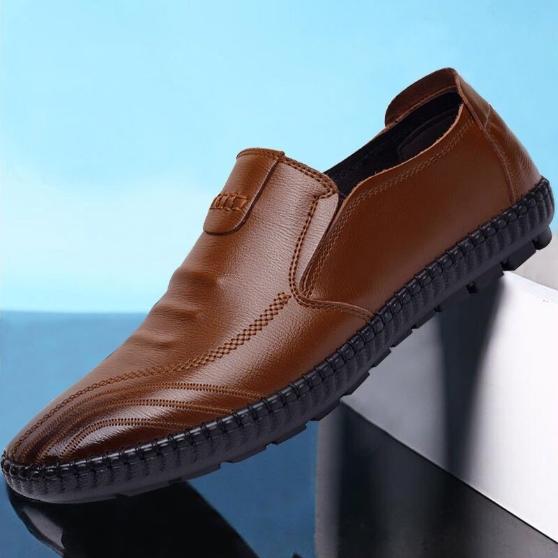 Spring and autumn new men's shoes men's casual British breathable leather shoes Korean version of the trend youth dress comfortable bean shoes 128 details Picture