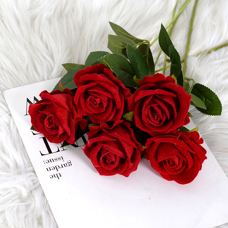 Artificial flower flannelette rose fake flower decoration wedding supplies artificial flower decoration Valentine's Day gift factory batch 853