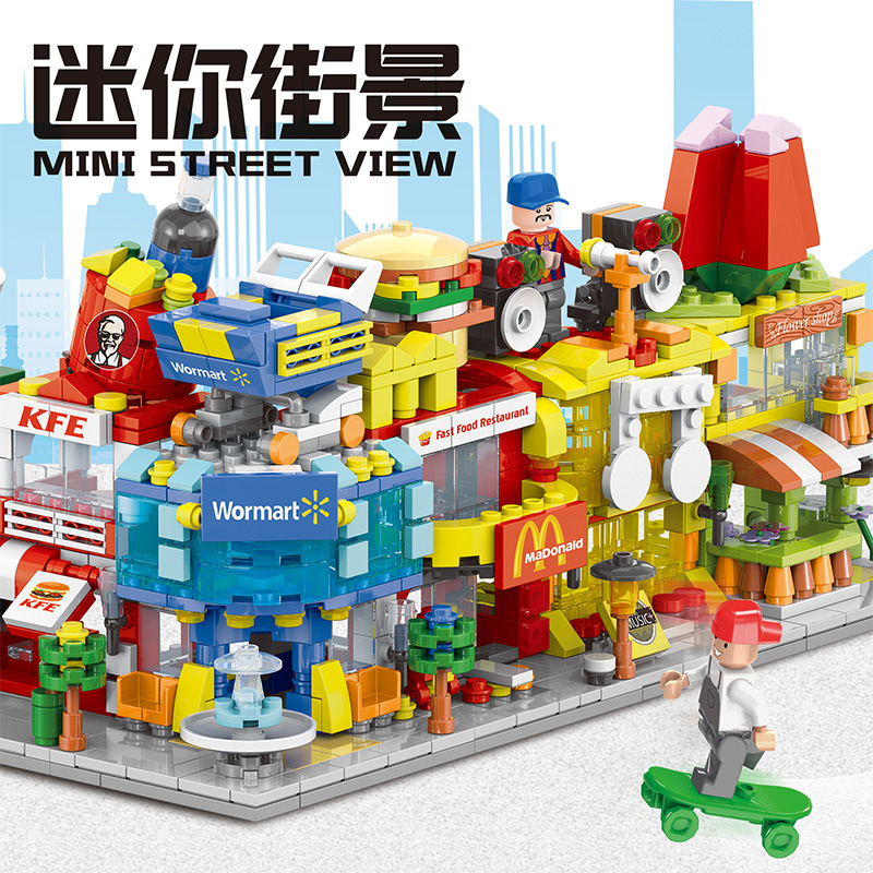 Compatible LEGO building blocks Street View city children's toys Puzzle assembled plastic villa small room gift stall goods 662 details Picture