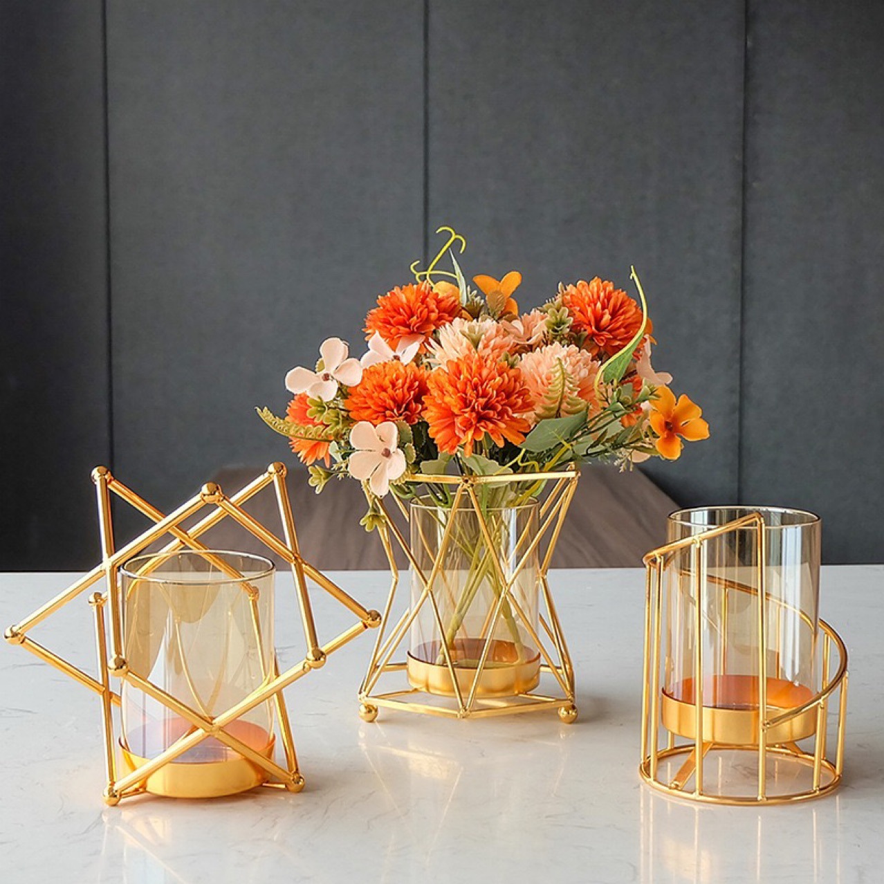 Nordic iron glass flower arrangement electroplating decoration hydroponic glass vase home table tabletop living room decoration 259 full figure