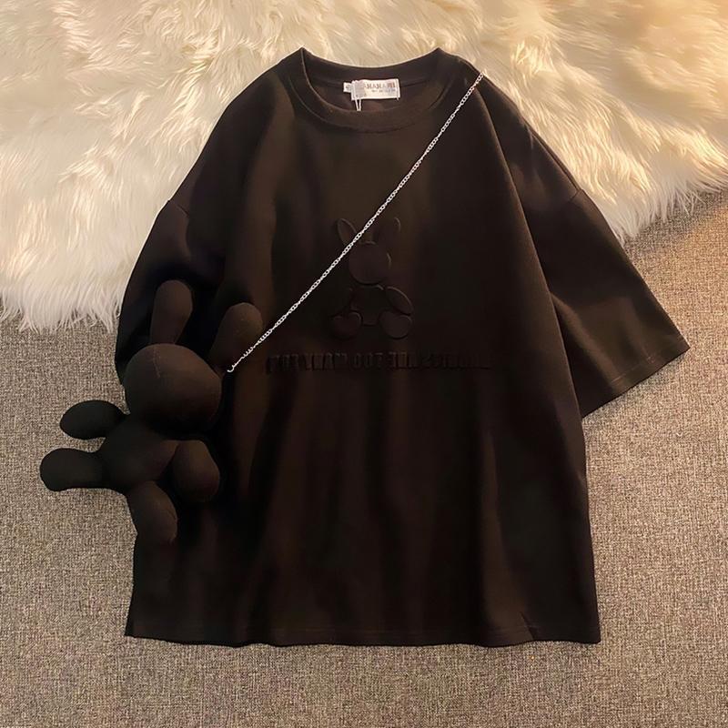 Half sleeve 2021 summer new blue T-shirt rabbit design sense of niche women's long short sleeve loose top 697 Specification drawing