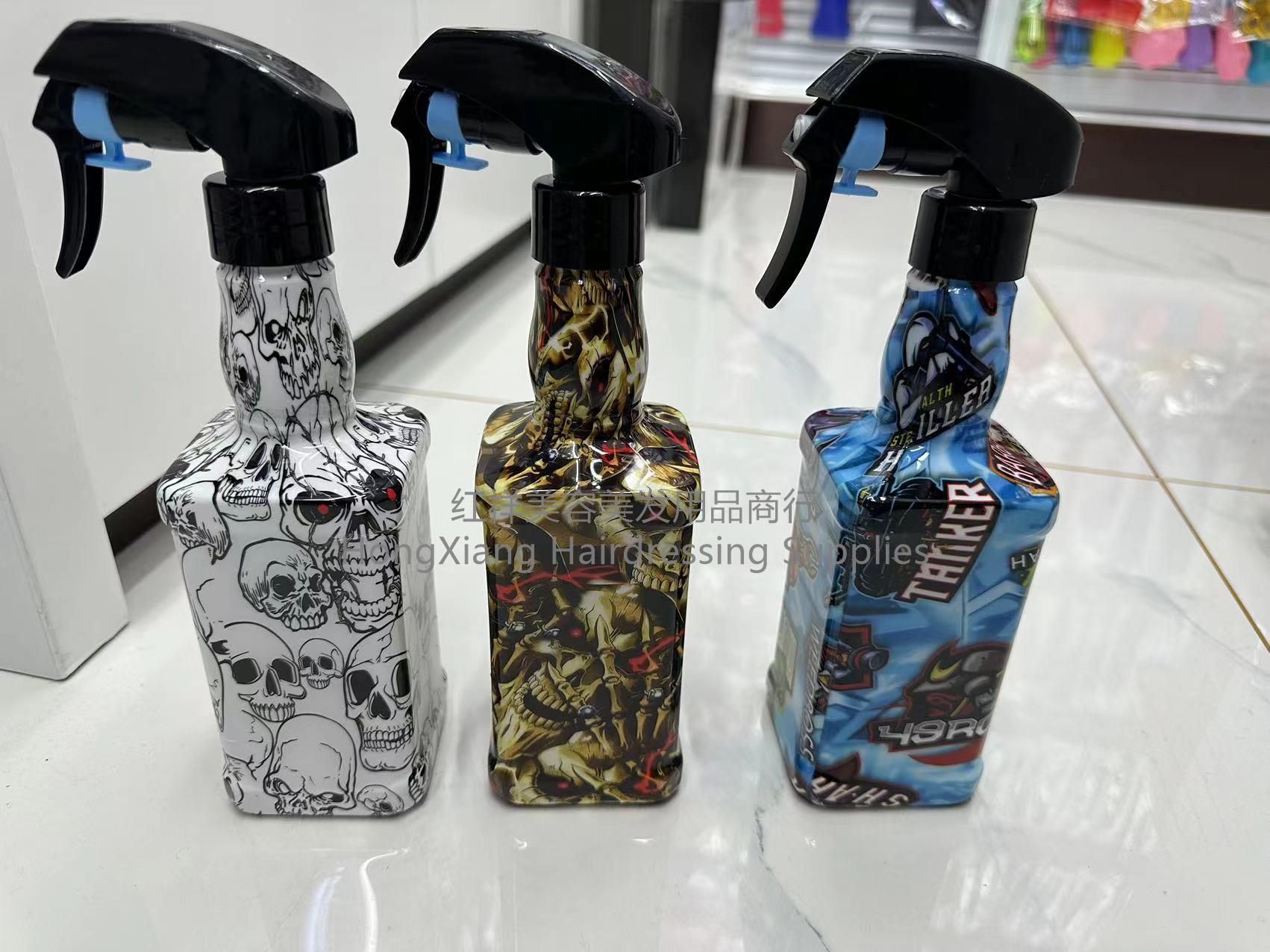 新款复古水壶细雾瓶手压式喷壶水转印个性图案造型喷雾瓶理发用品