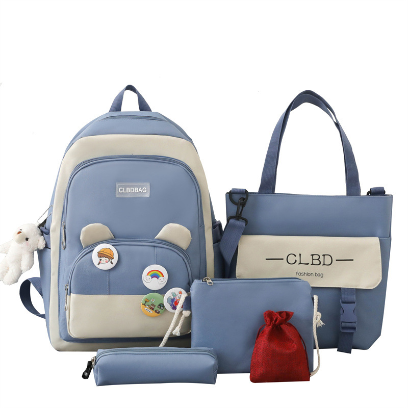 New schoolbag female Korean version fashion large capacity five-piece backpack set students junior high school students backpack wholesale 17 Item Picture