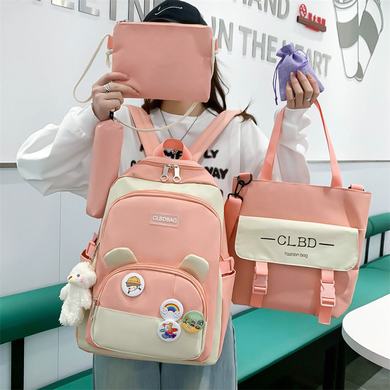 New schoolbag female Korean version fashion large capacity five-piece backpack set students junior high school students backpack wholesale 17 details Picture