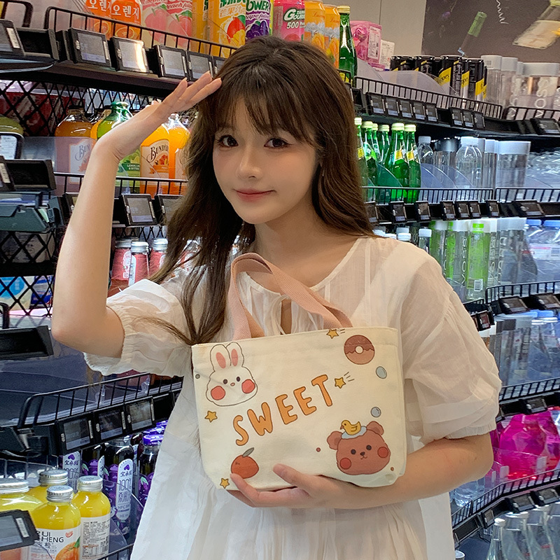 Fashion women's bag canvas bag hand bag small satchel bag Instagram Korean version cute casual handbag a hair 269 full figure