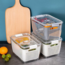 日式多功能双层沥水透明冰箱保鲜盒大容量果蔬清洁分格收纳盒批发635