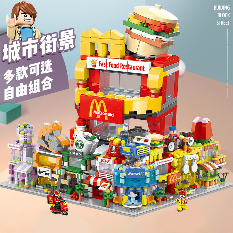 Compatible LEGO building blocks Street View city children's toys Puzzle assembled plastic villa small room gift stall goods 662 Application Scenario