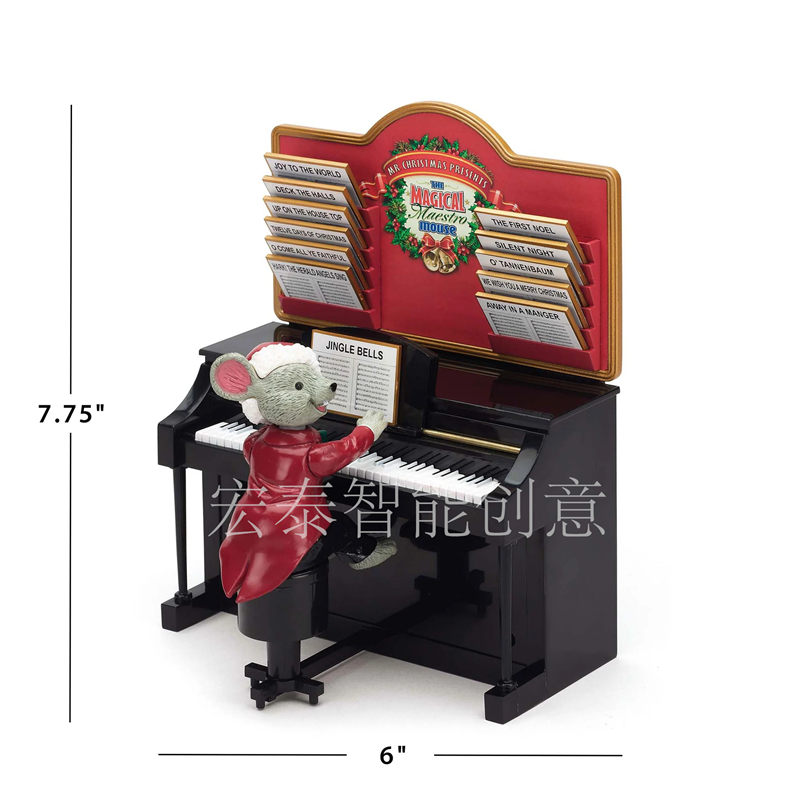 美国Mr.Christmas老鼠弹钢琴音乐盒男生女生生日圣诞礼物家居摆件详情6
