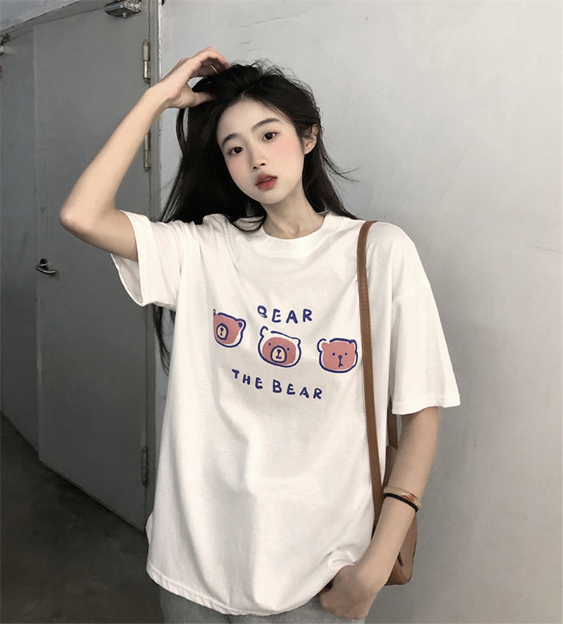 Spring/summer new short sleeve T-shirt women's cotton loose printed women's T-shirt with casual student half sleeve top 197 full figure